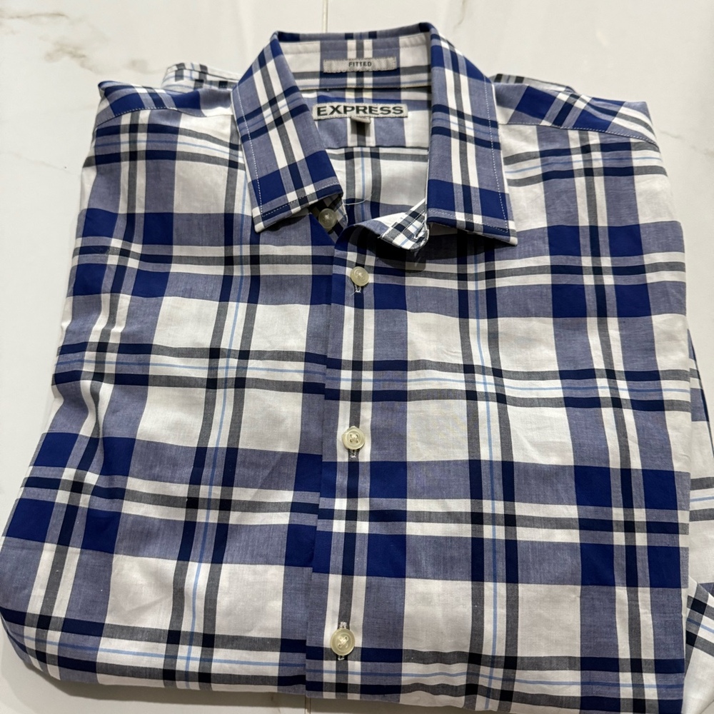 Express Fitted Plaid Dress Shirt Medium